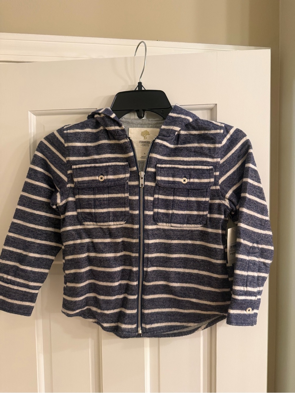 Boys Size 4T Tucker and Tate Hooded Zip Jacket - Navy & White Stripes NWT